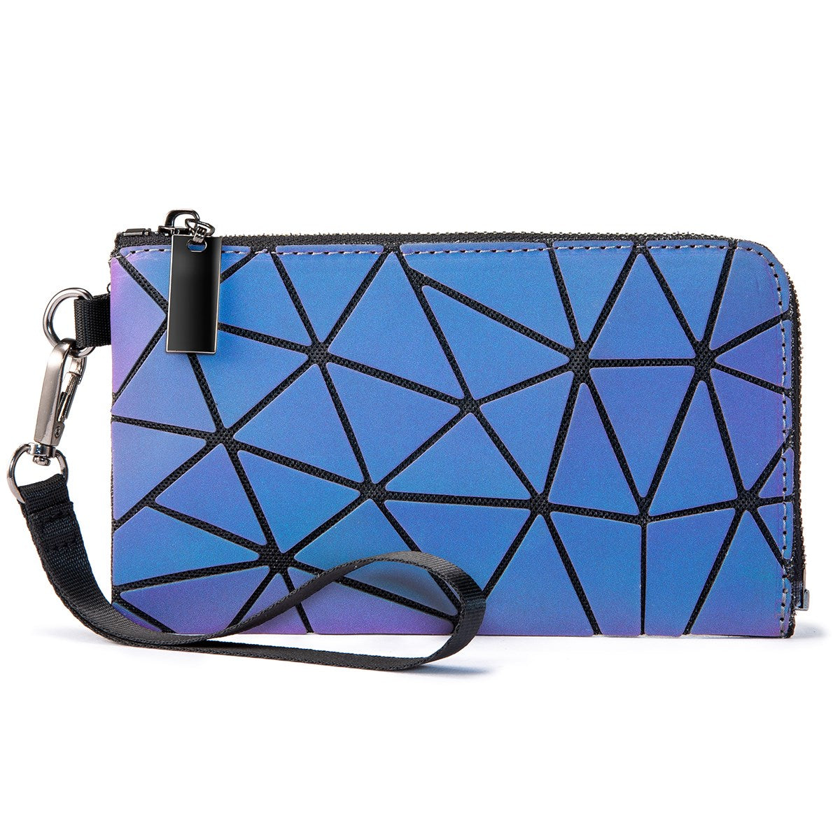 Holographic Geometric Luminous Clutch Wallet Long Lattice Iridescent Purse  Handbag with Coin Pocket for Women Cellphone 