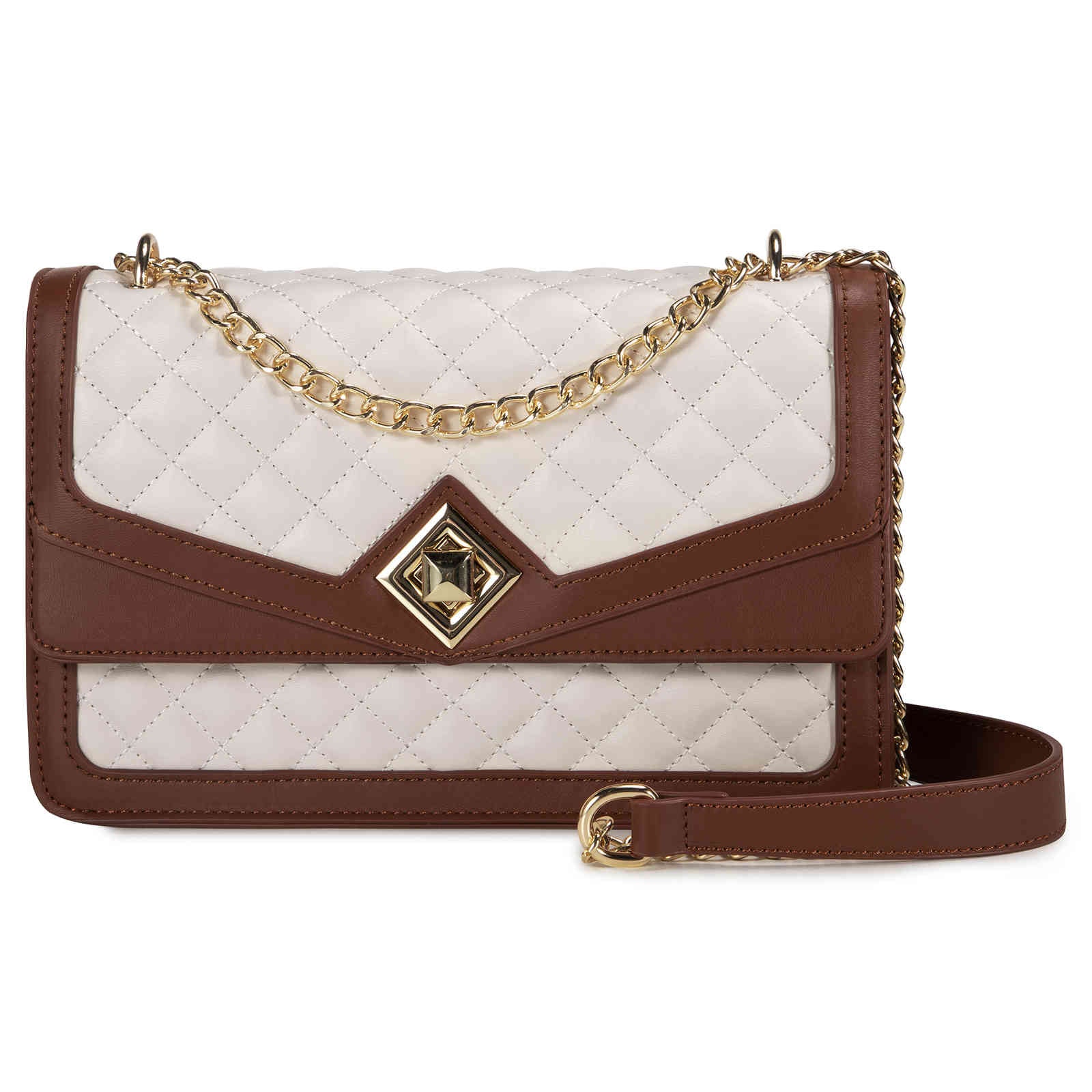 LOVEVOOK Quilted Crossbody Bag with Chain Sling Ivory