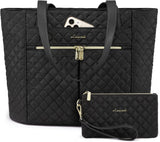 2Pcs Diamond Quilted Tote Bag, 15.6" 17"