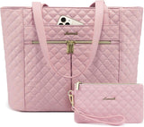 2Pcs Diamond Quilted Tote Bag, 15.6" 17"