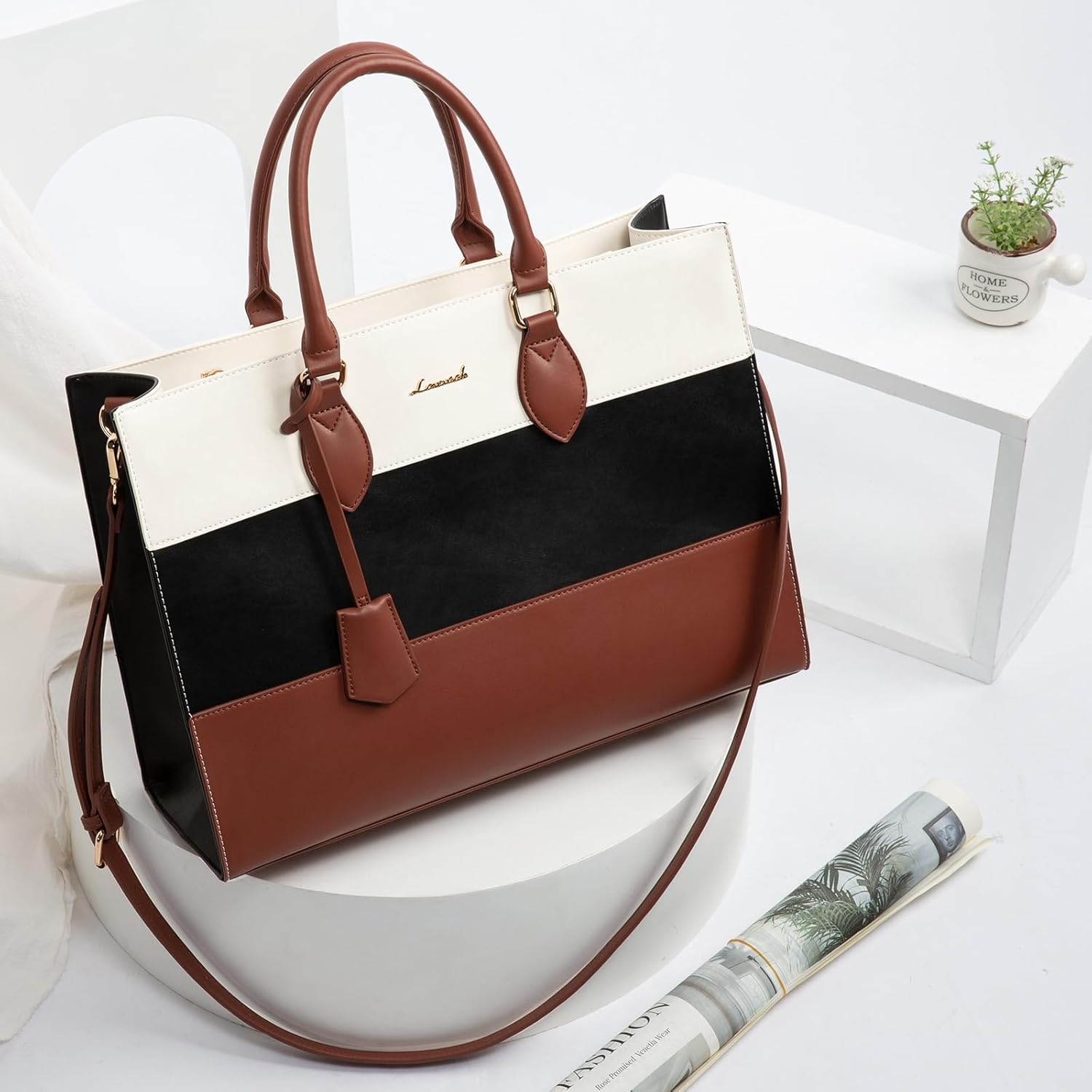 2Pcs Colorblock Laptop Tote bag, 15.6" 17.3"