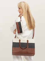 2Pcs Elegant Colorblock Tote Bag, 15.6"