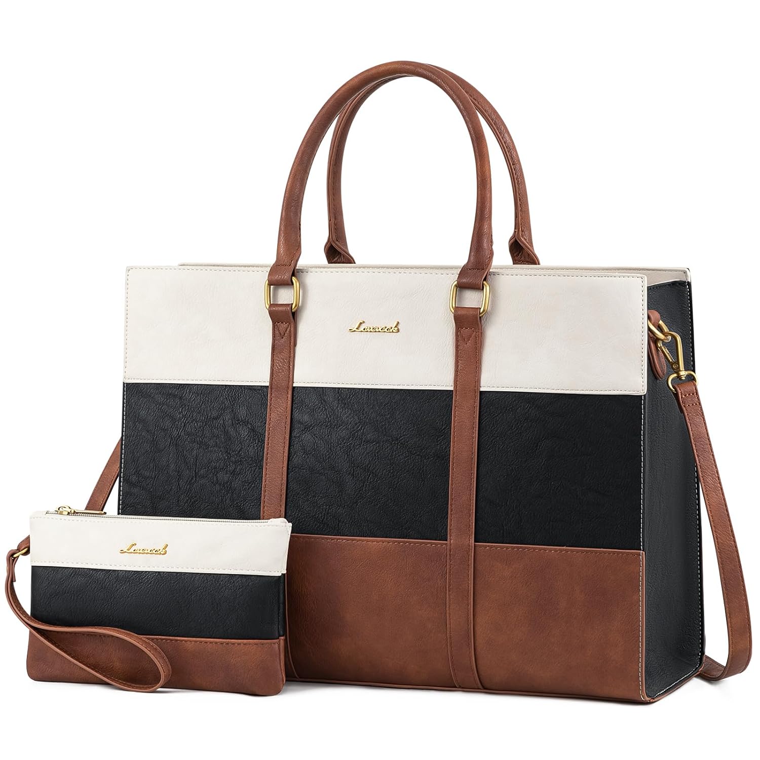 2Pcs Elegant Colorblock Tote, 15.6"