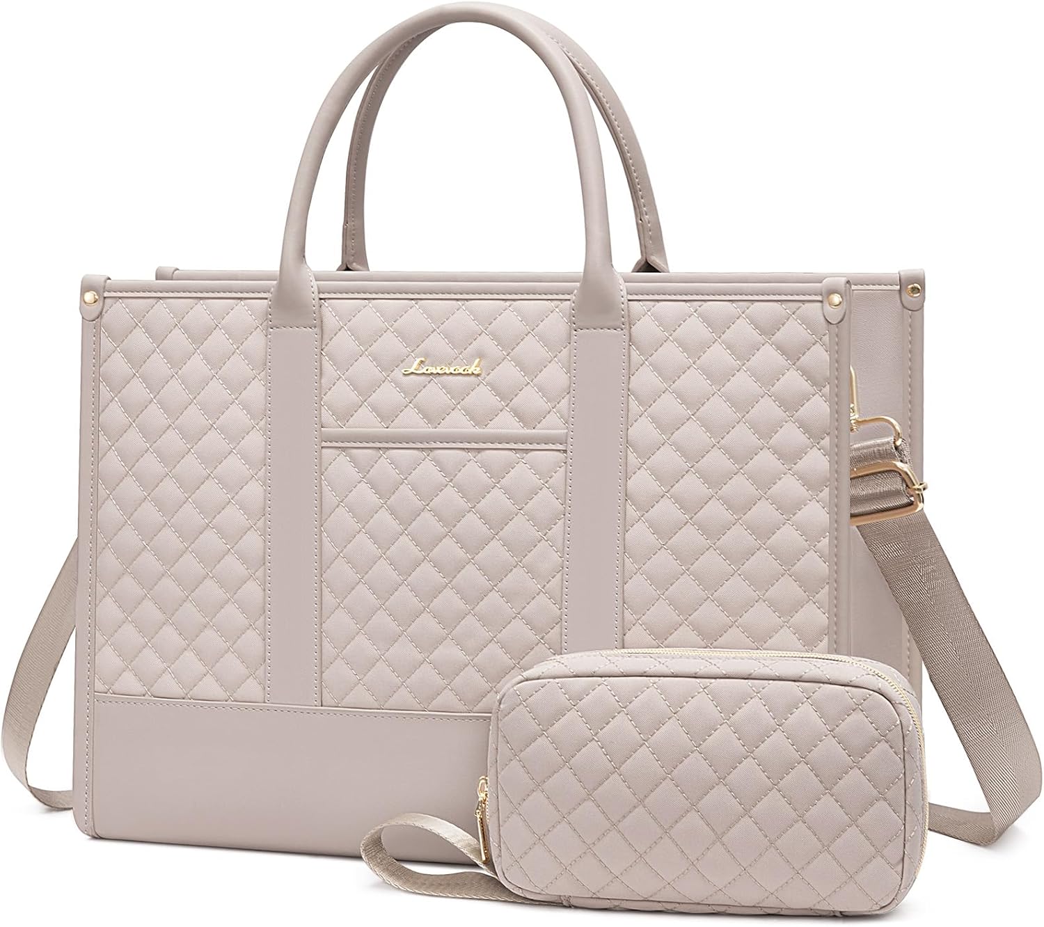 2 Pcs Quilted Laptop Tote Bag, 15.6" 17"