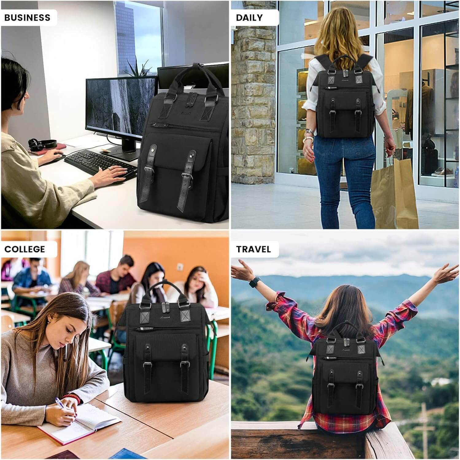 LOVEVOOK 2-teiliger Laptop-Rucksack für Damen, mit Beuteltasche, passend für 15,6/17,3 Zoll