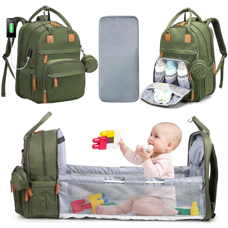 3 In 1 Diaper Bag Backpack Foldable Baby Bed Waterproof Travel Bag with USB  Charge Diaper Bag Backpack with Changing Bed 3 types
